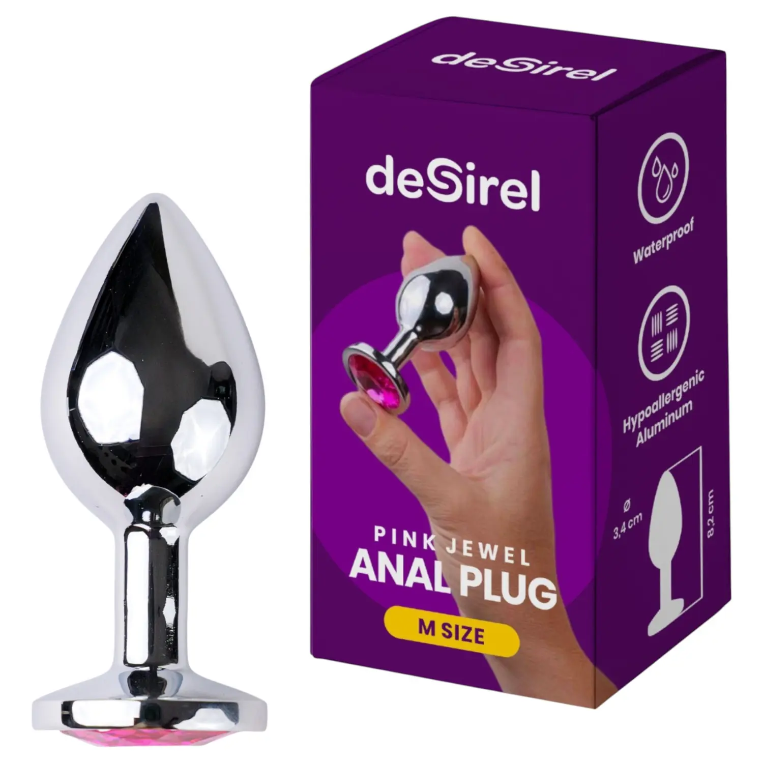 Desirel - anální kolík - růžový šperk M - stříbrná/růžová