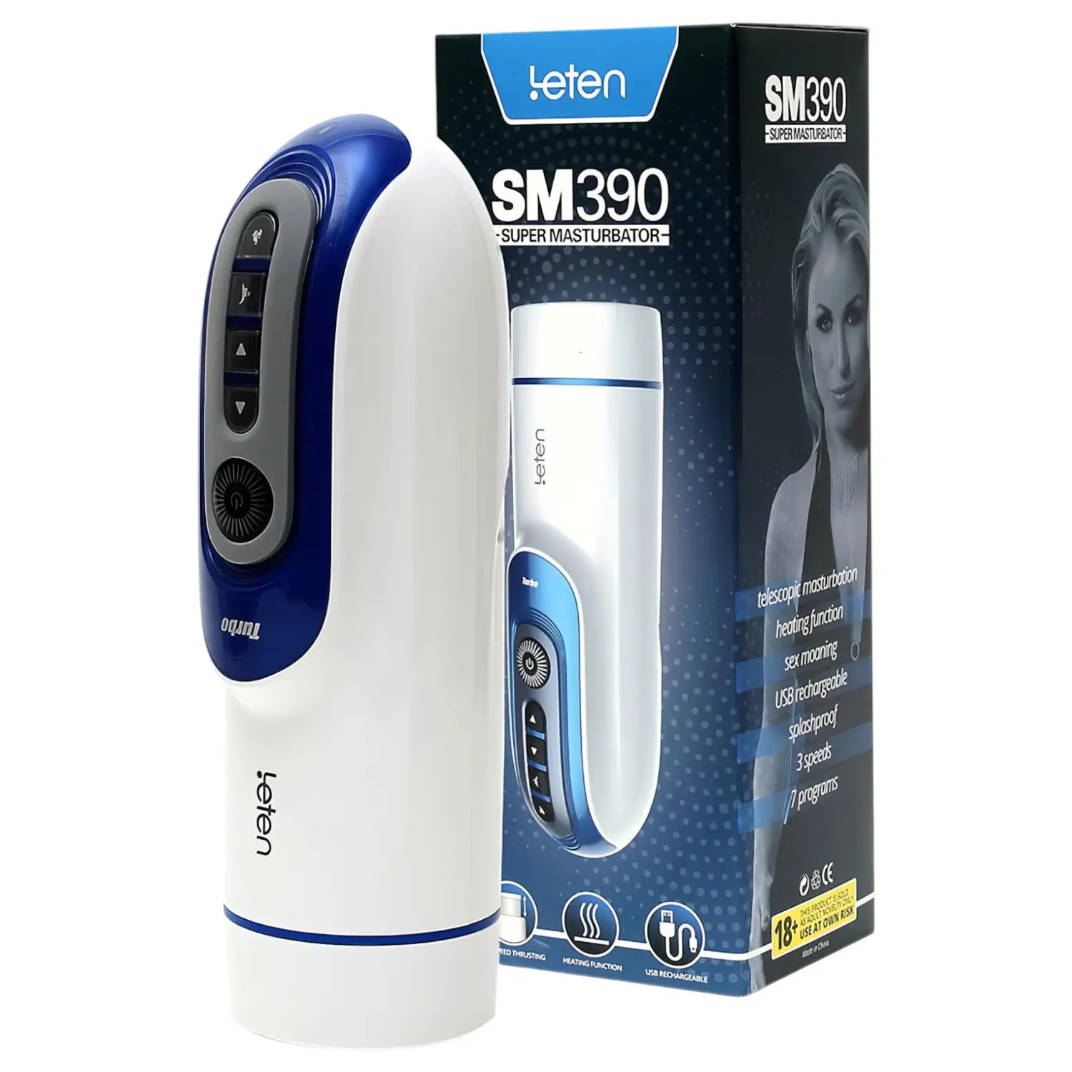 Leten SM390 - mužský masturbátor s ohřevem a zvukem - bílý