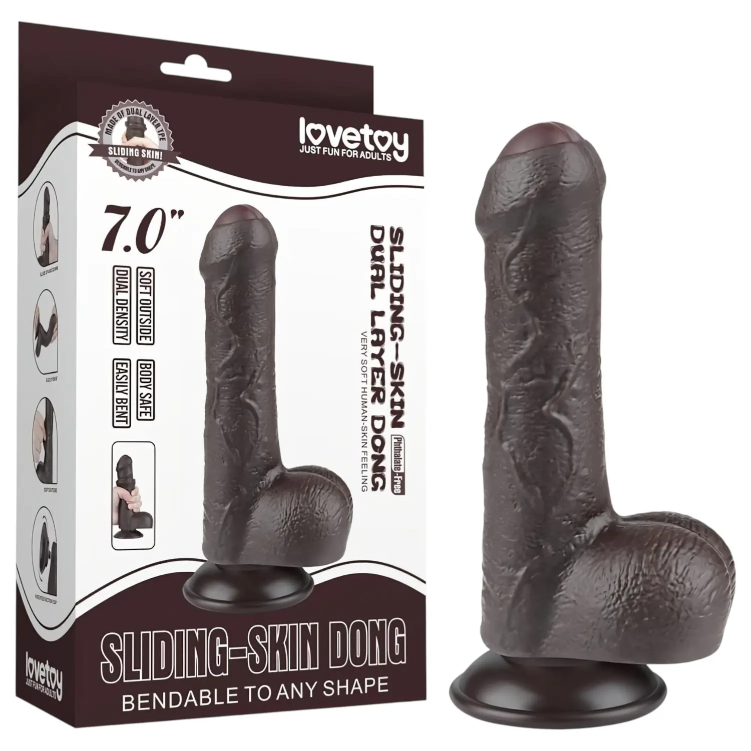 Lovetoy - realistický dildo s varlaty - dvojitá vrstva - 18,3 cm hnědý