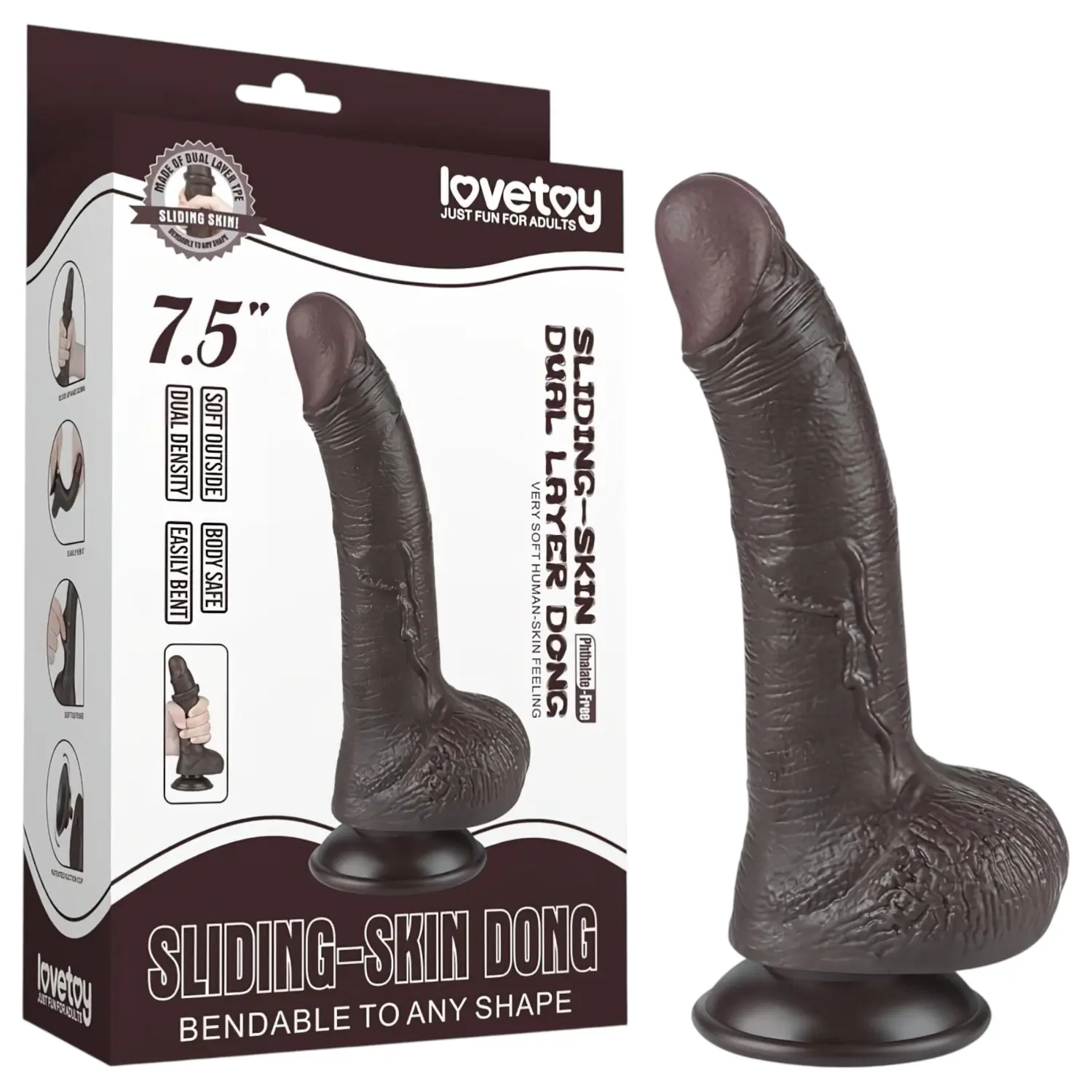 Sliding-Skin - dvouvrstvé dildo s přísavkou - 19,5 cm (hnědé)