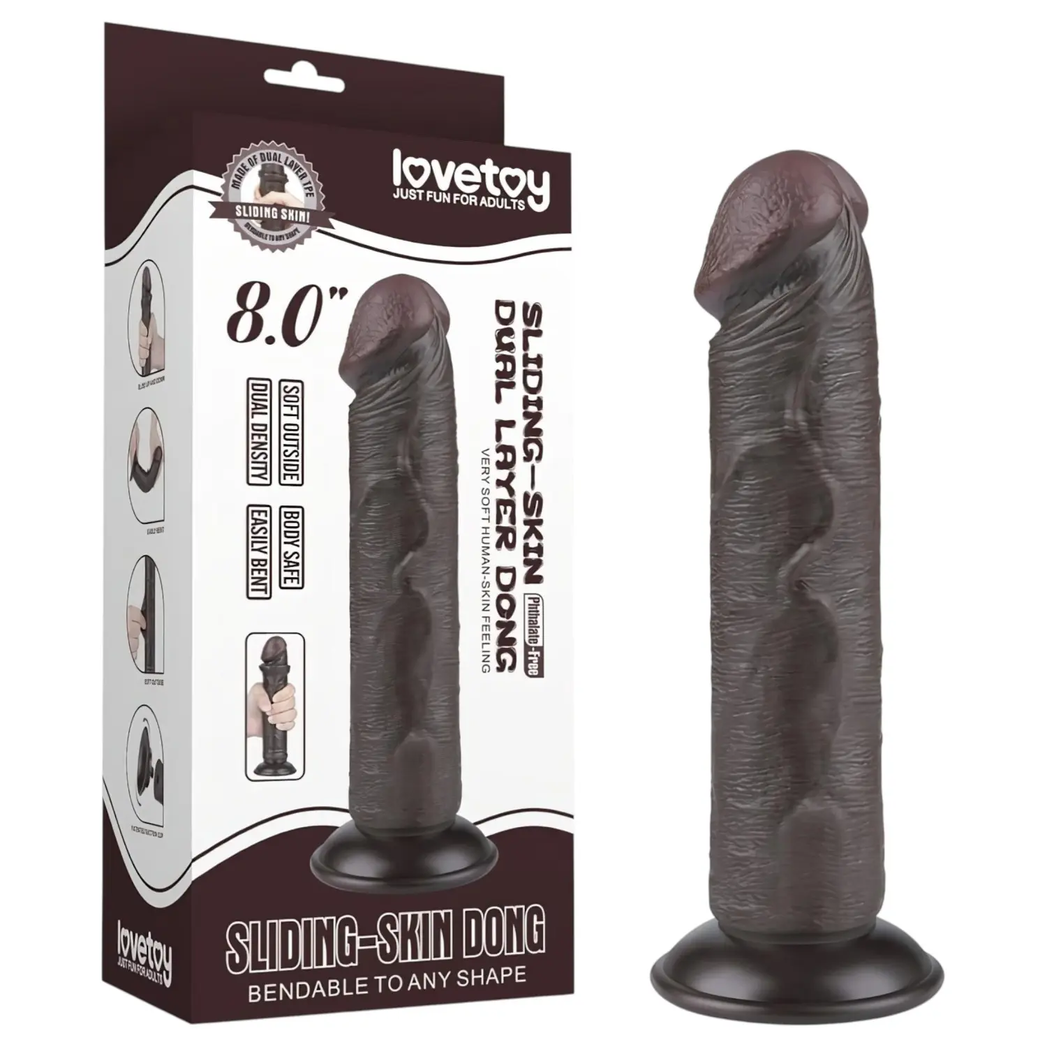 Lovetoy - realistický dildo s přísavkou - dvouvrstvý - 20 cm - hnědý