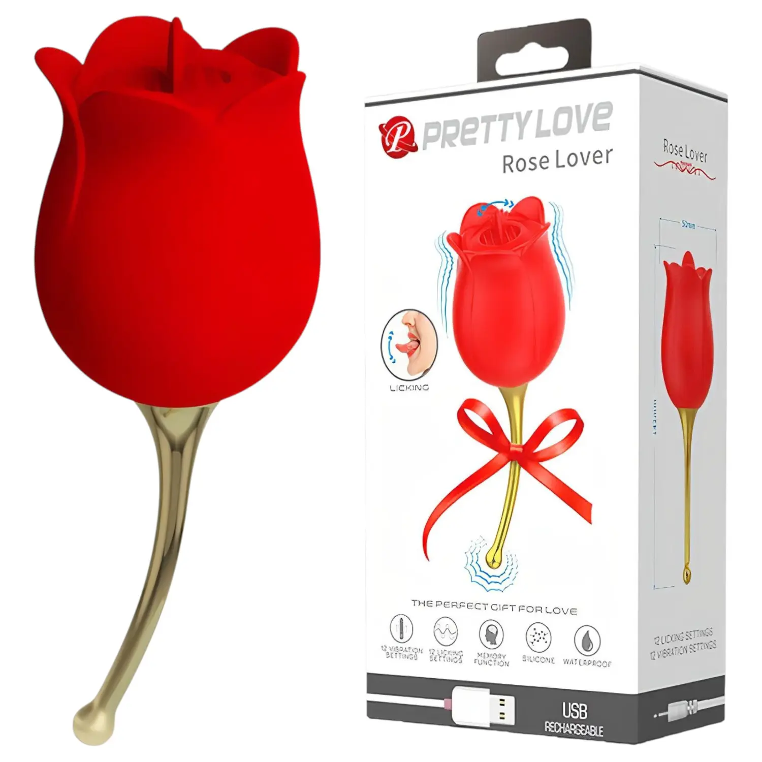 Pretty Love Rose Lover - vibrátor na klitoris s jazýčkem 2v1 - červený