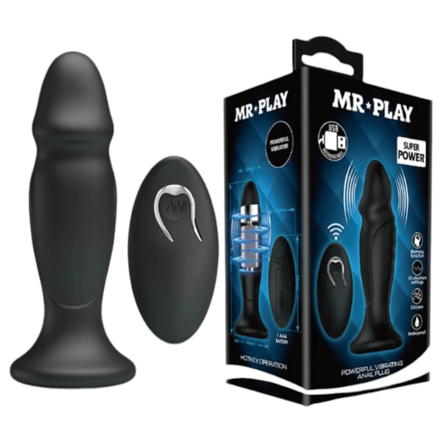MR. PLAY - anální vibrátor s dálkovým ovládáním - akumulátorový - černý