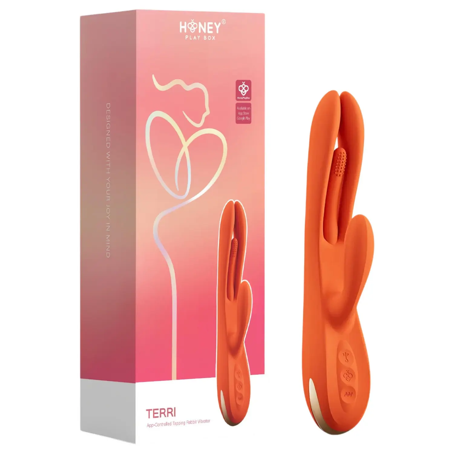 Honey Play Box Terri - vibrátor s klitorálním ramenem ovládaný aplikací (oranžový)