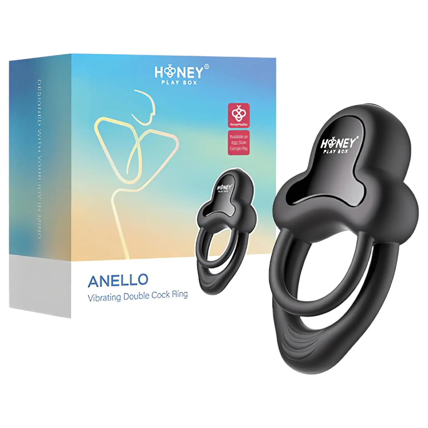 Honey Play Box Anello - Appem ovládaný vibrační erekční kroužek na penis a varlata pro muže (černý)