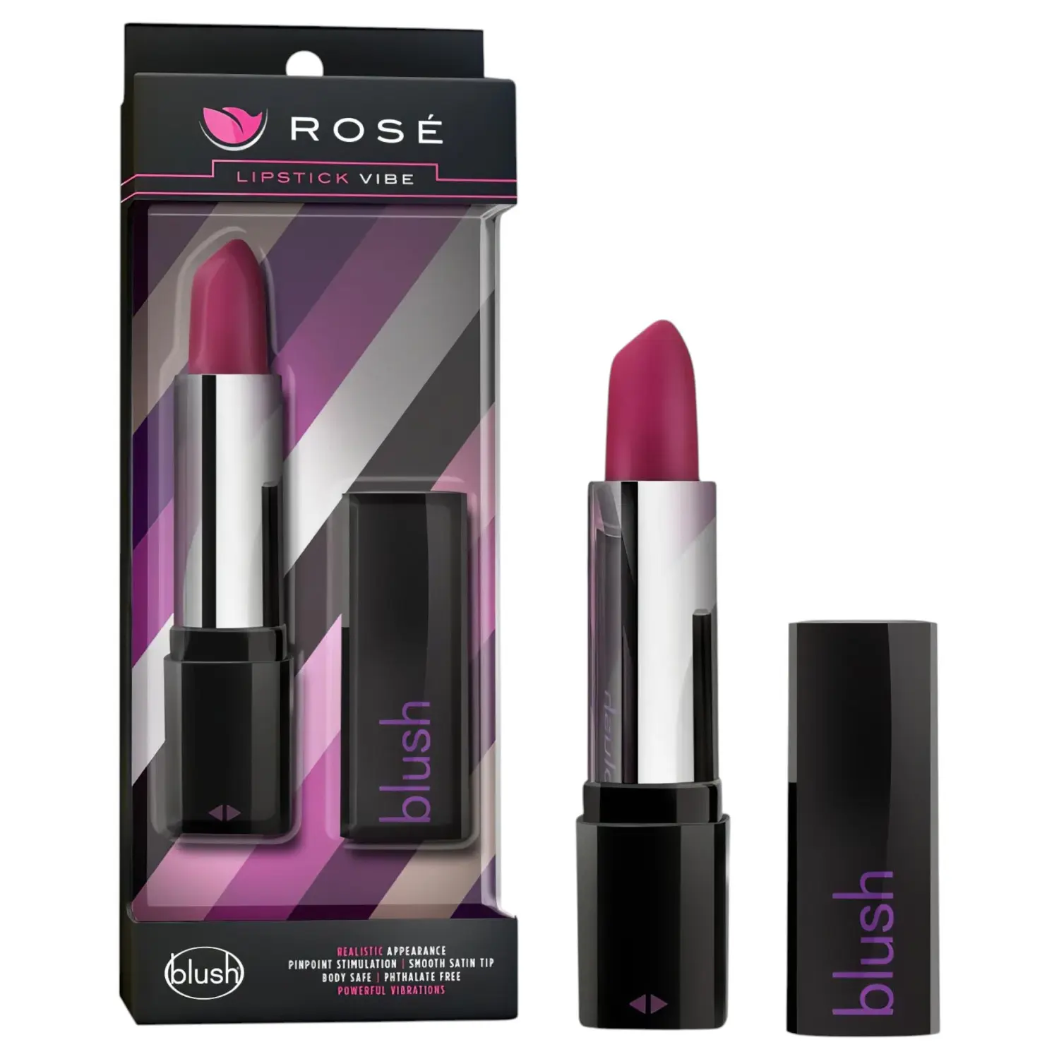 Blush - vibrátor ve tvaru rtěnky - voděodolný - černo-růžový