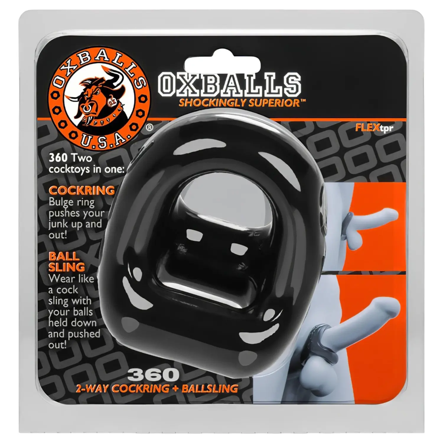 OXBALLS - erekční kroužek na penis a varlata - černý