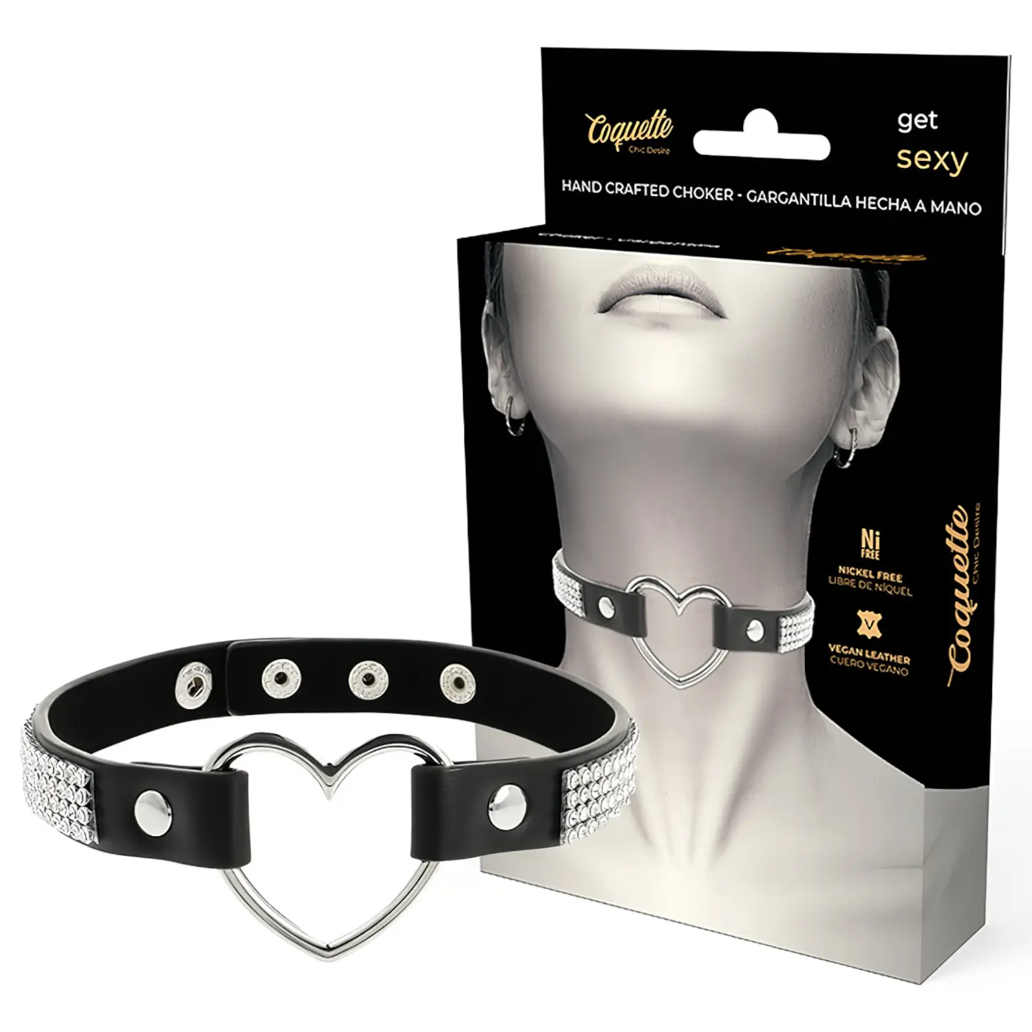 Coquette - choker srdce s kamínky - černý