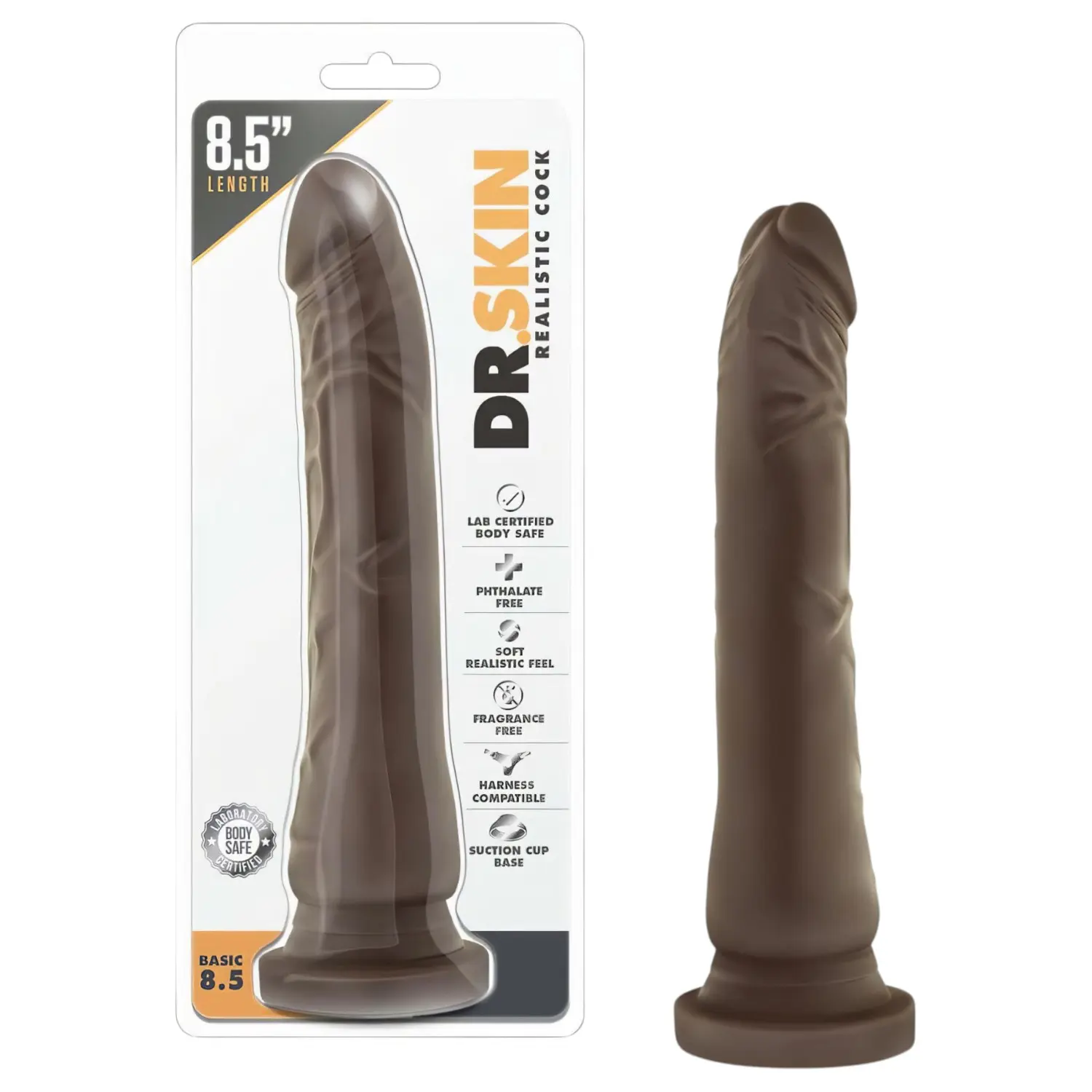 Dr. Skin 8,5 - realistické dildo s přísavkou (hnědé, 20,5 cm)