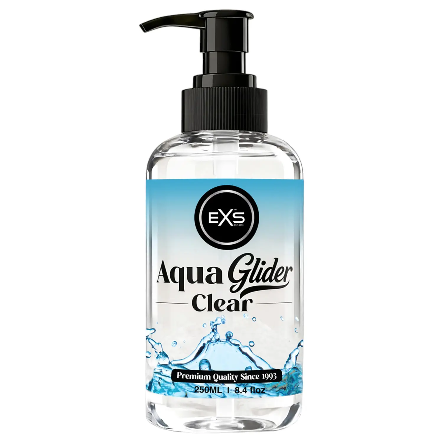 EXS AquaGlider Clear - průhledný lubrikační gel na vodní bázi v lahvičce s pumpičkou (250 ml)