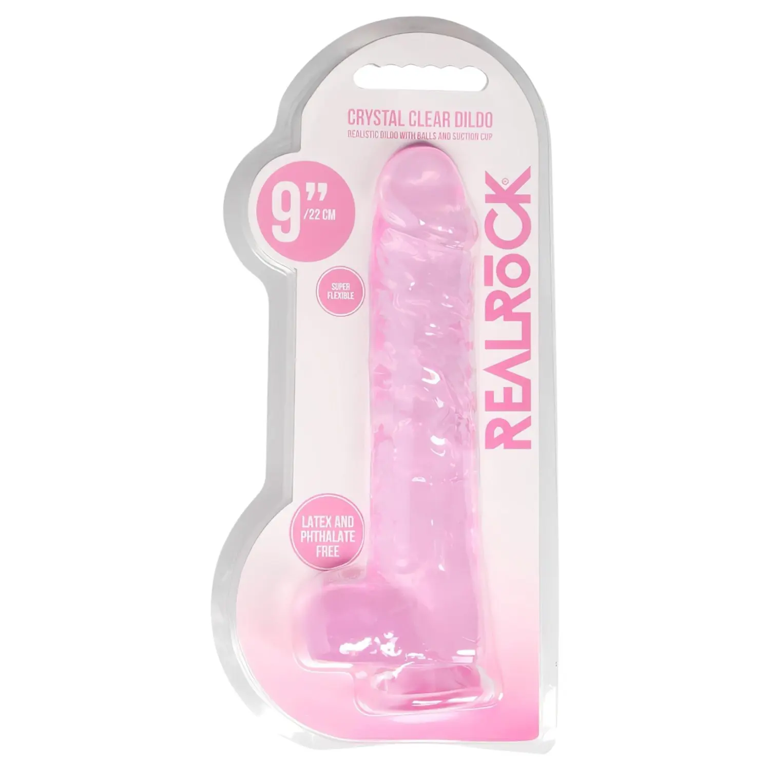 RealRock - realistické dildo - průhledné růžové - 22 cm