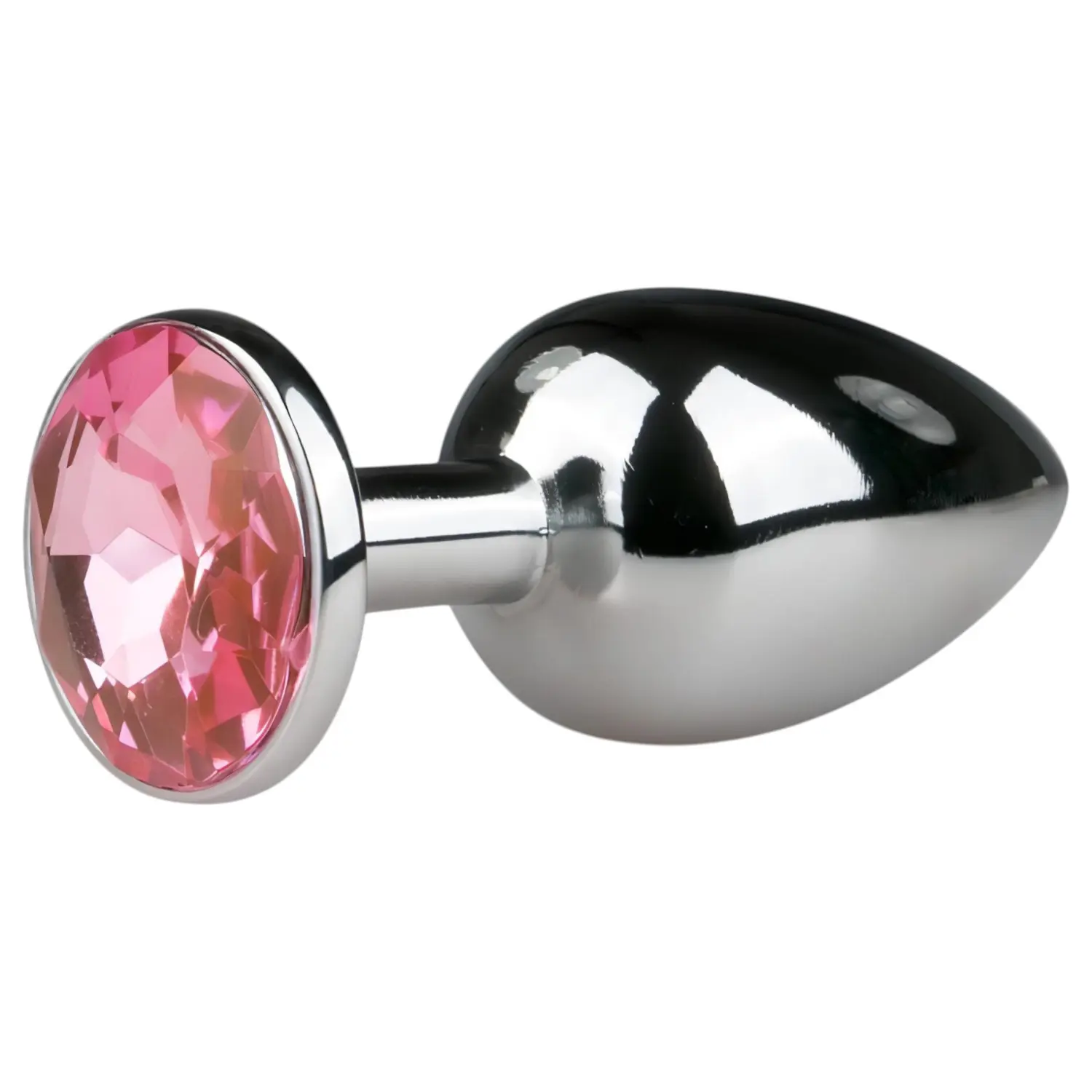 EasyToys Metal No.1 - anální kolík ve tvaru kužele s růžovým kamínkem (stříbrný, 2,7 cm)