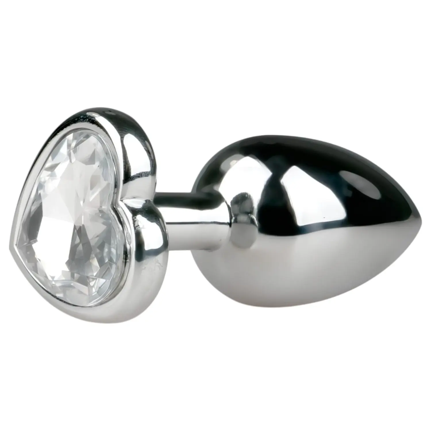 EasyToys Metal No.2 - anální kolík se srdcovým kamínkem (stříbrno‑bílý)