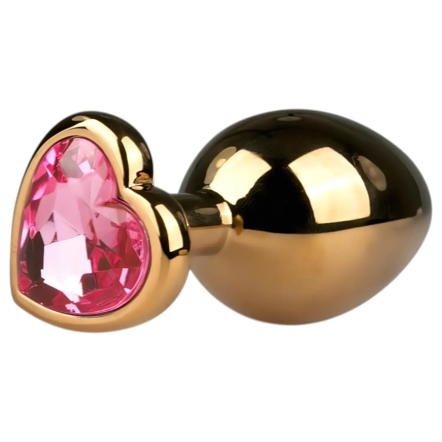 Easytoys - anální kolík s růžovým kamínkem - kovový, zlatý, 3 cm