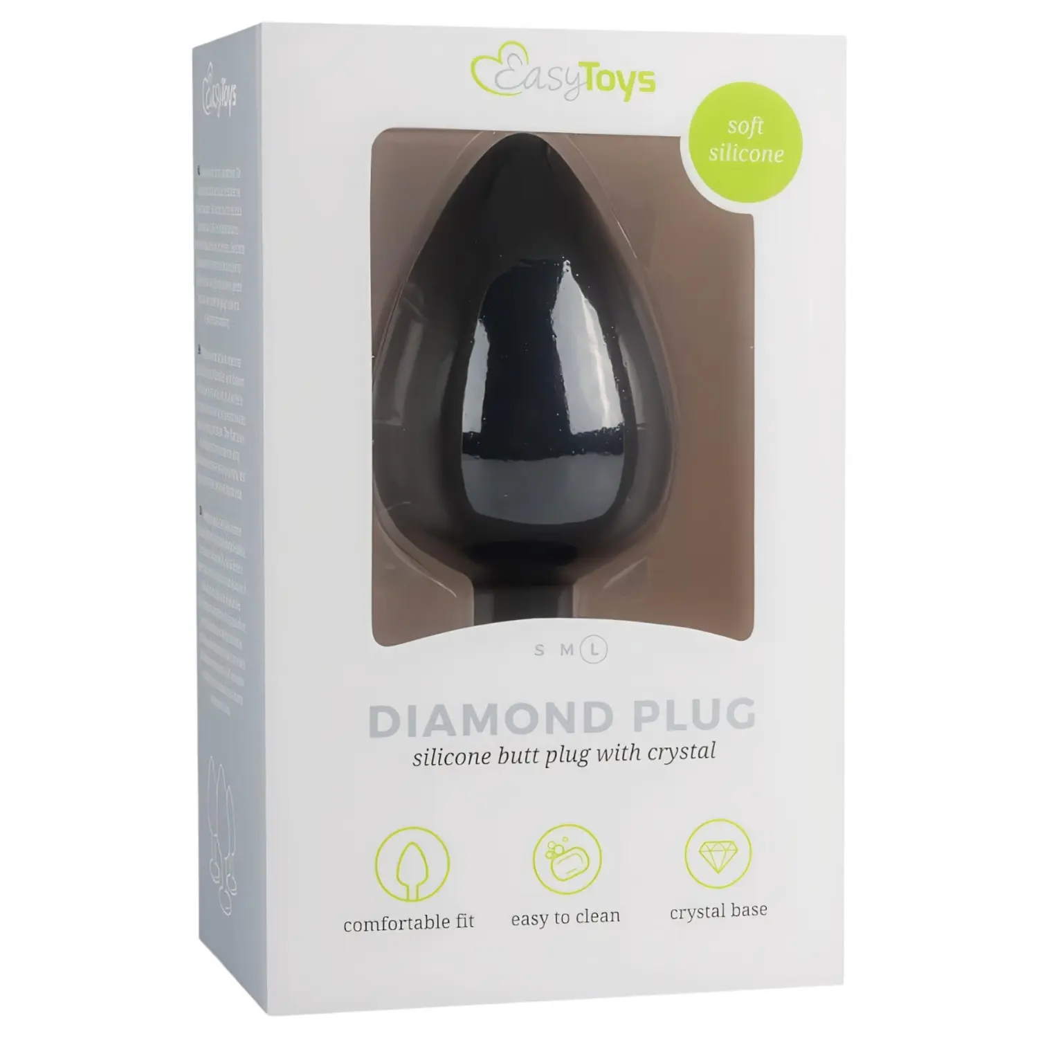 Easytoys Diamond - anální kolík s bílým kamenem - velký - černý