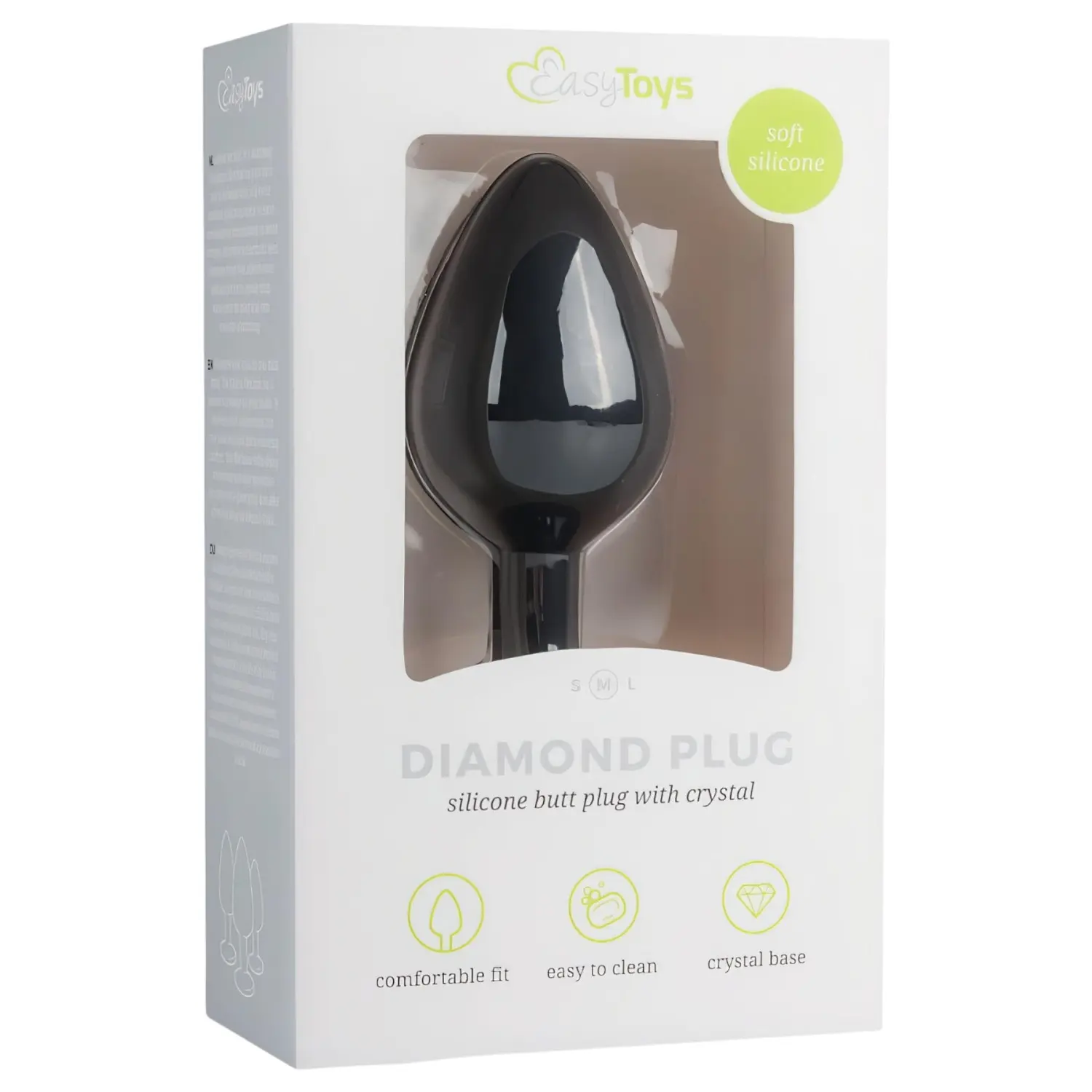Easytoys - anální kolík s bílým kamínkem - střední - černý