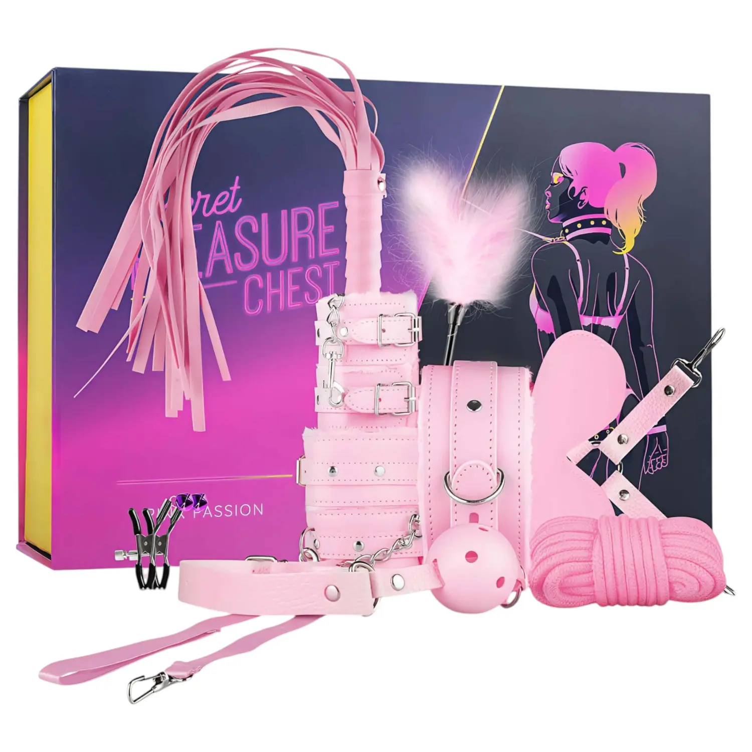 Secret Pleasure Chest - pokročilá sada BDSM - 14dílná (růžová)
