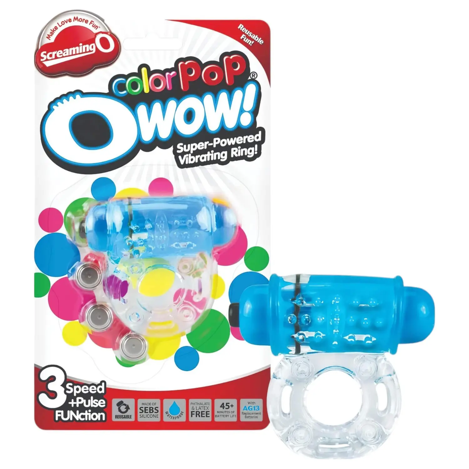Screaming Color Pop - vibrační erekční kroužek (průhledně modrý)