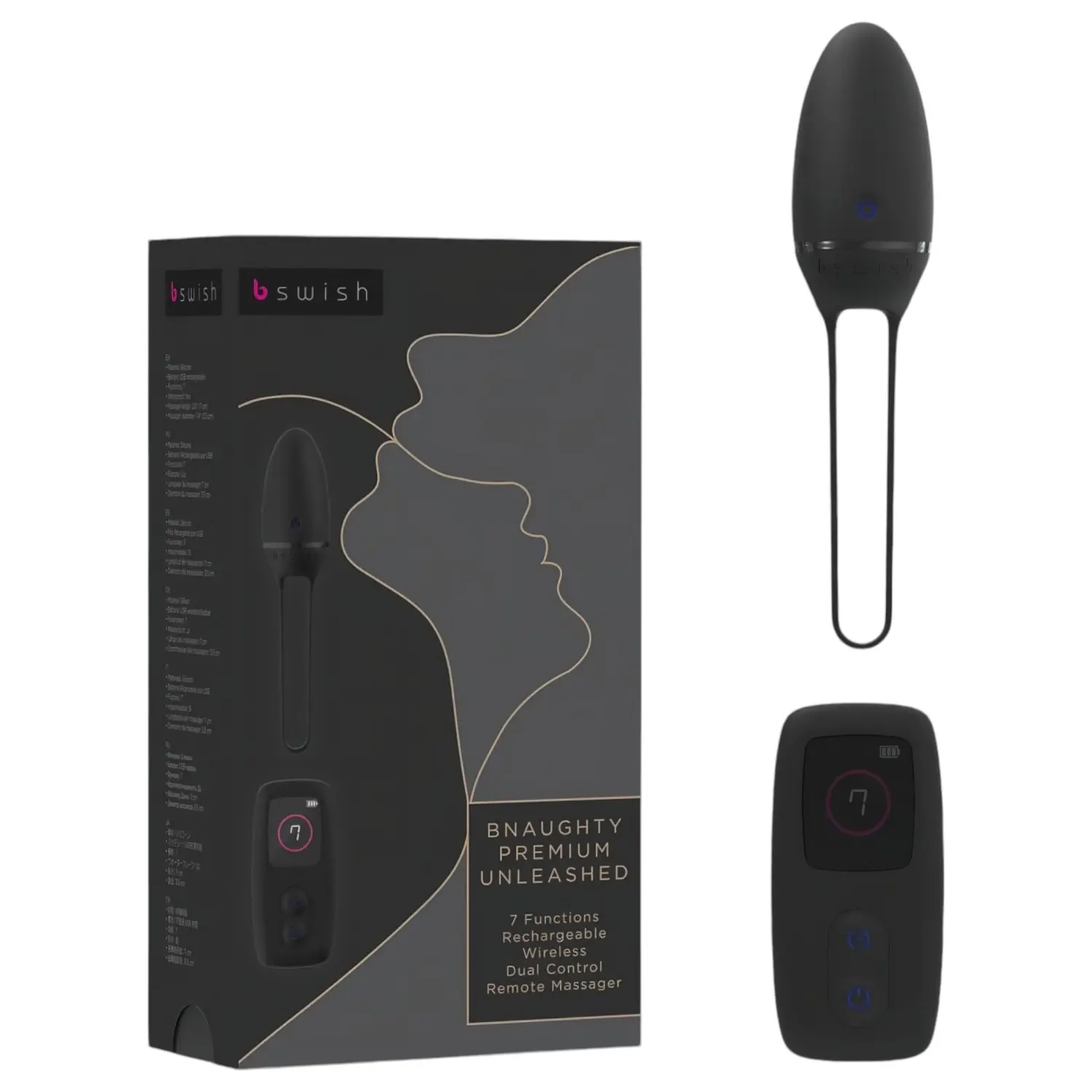 B SWISH Premium - nositelné akumulátorové, rádiové vibrační vajíčko (černé)