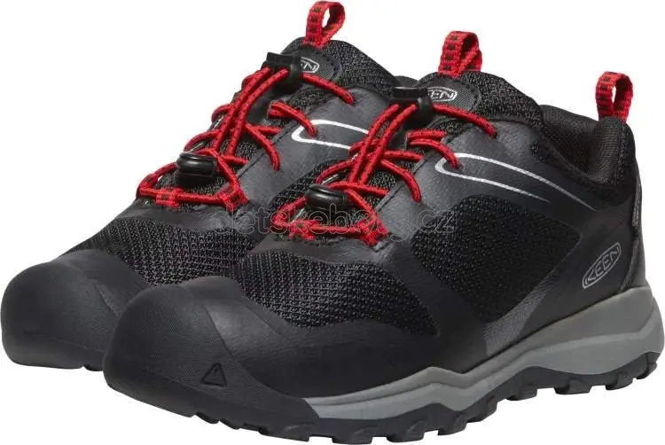 Dětské celoroční boty Keen WANDURO LOW WP YOUTH black/ribbon red Velikost