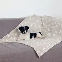 Deka pro psy KENNY bílé kosti,tlapky 100x150cmbéžováTR