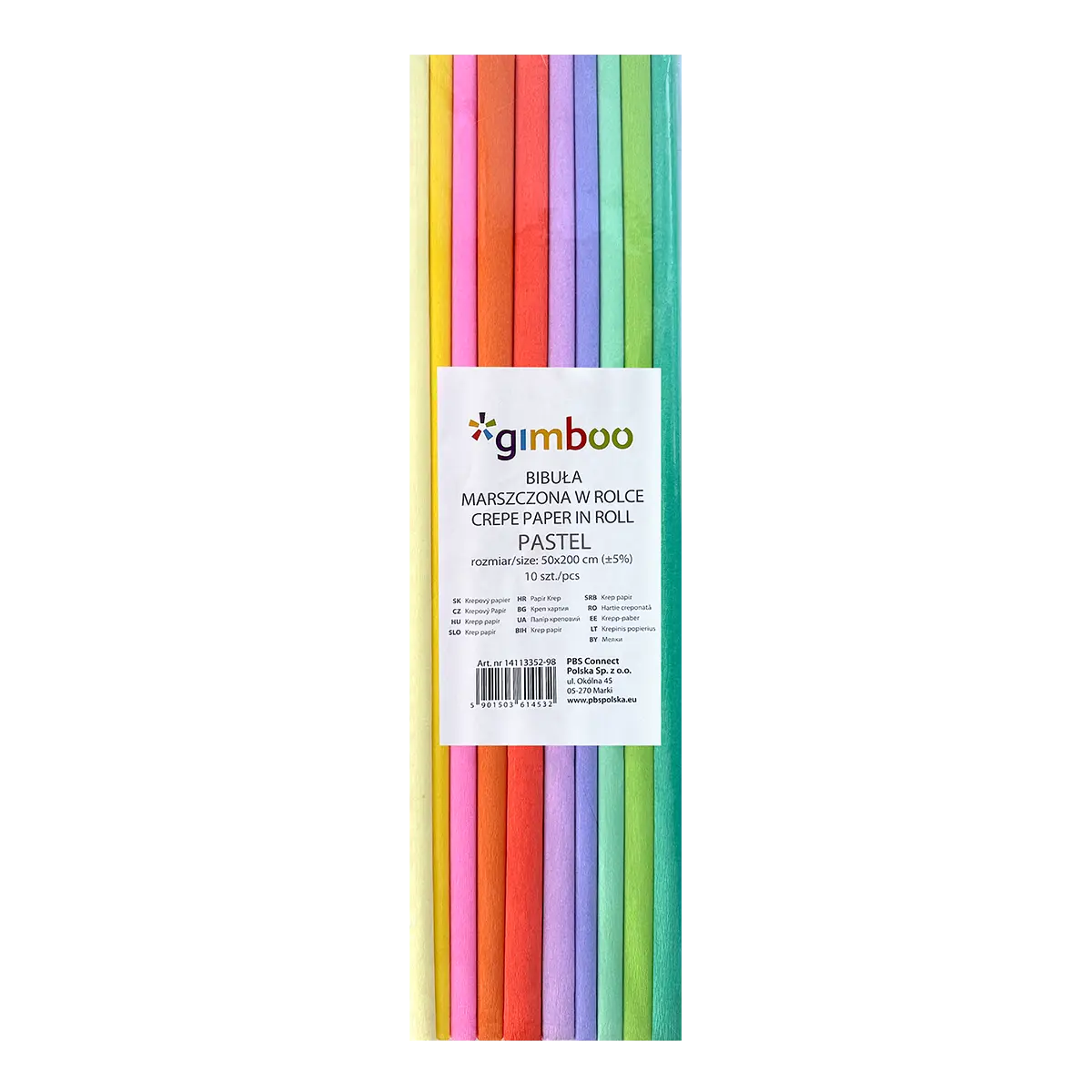 gimboo sada krepových papírů, 50 × 200 cm, 10 ks, mix pastelových barev