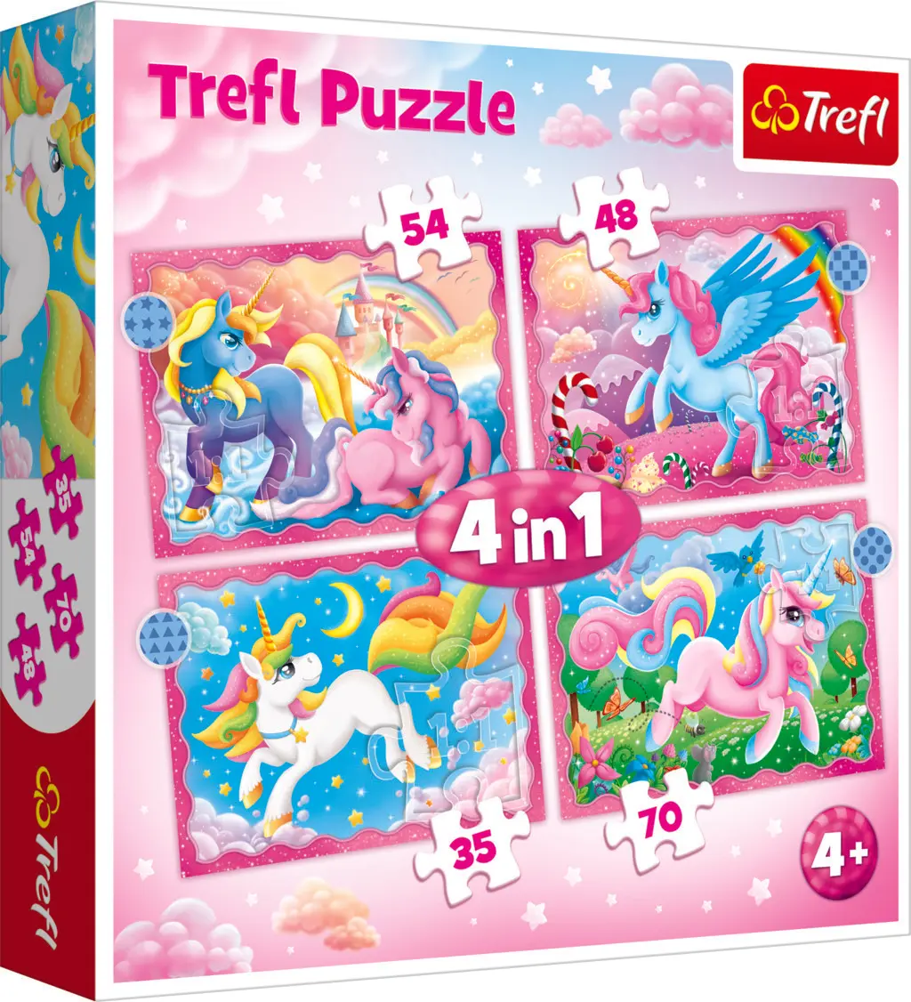 Trefl Puzzle Jednorožci a kouzla 4v1 (35,48,54,70 dílků)