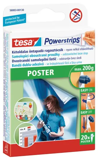 tesa lepicí proužky na plakáty, nepermanentní, 20 ks, bílé