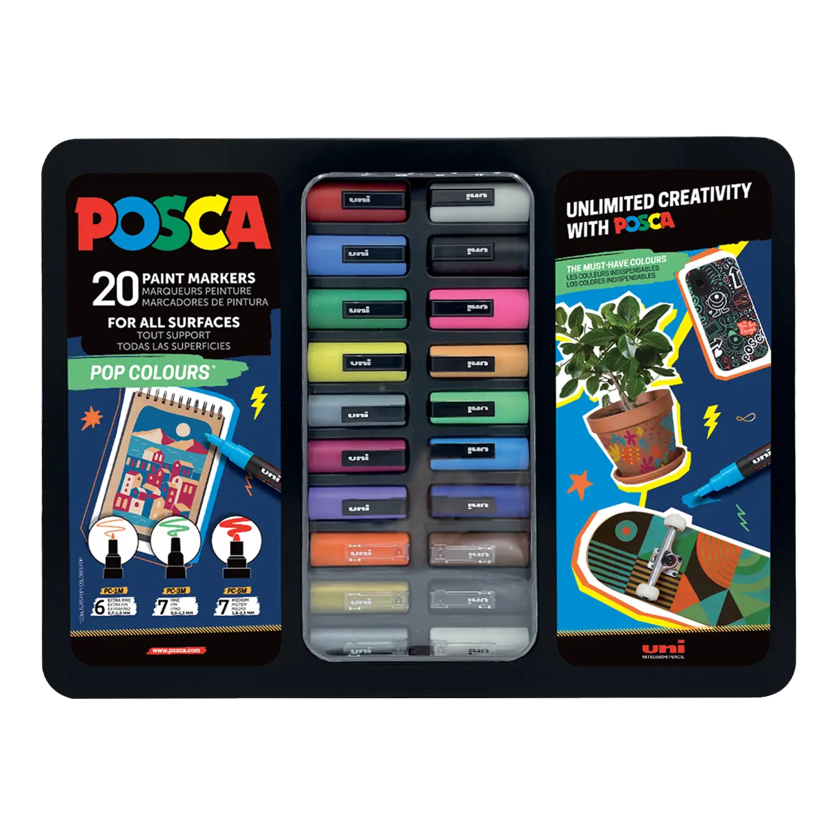 Sada popisovačů POSCA POP, PC-1M/PC-3M/PC-5M - mix 20 barev
