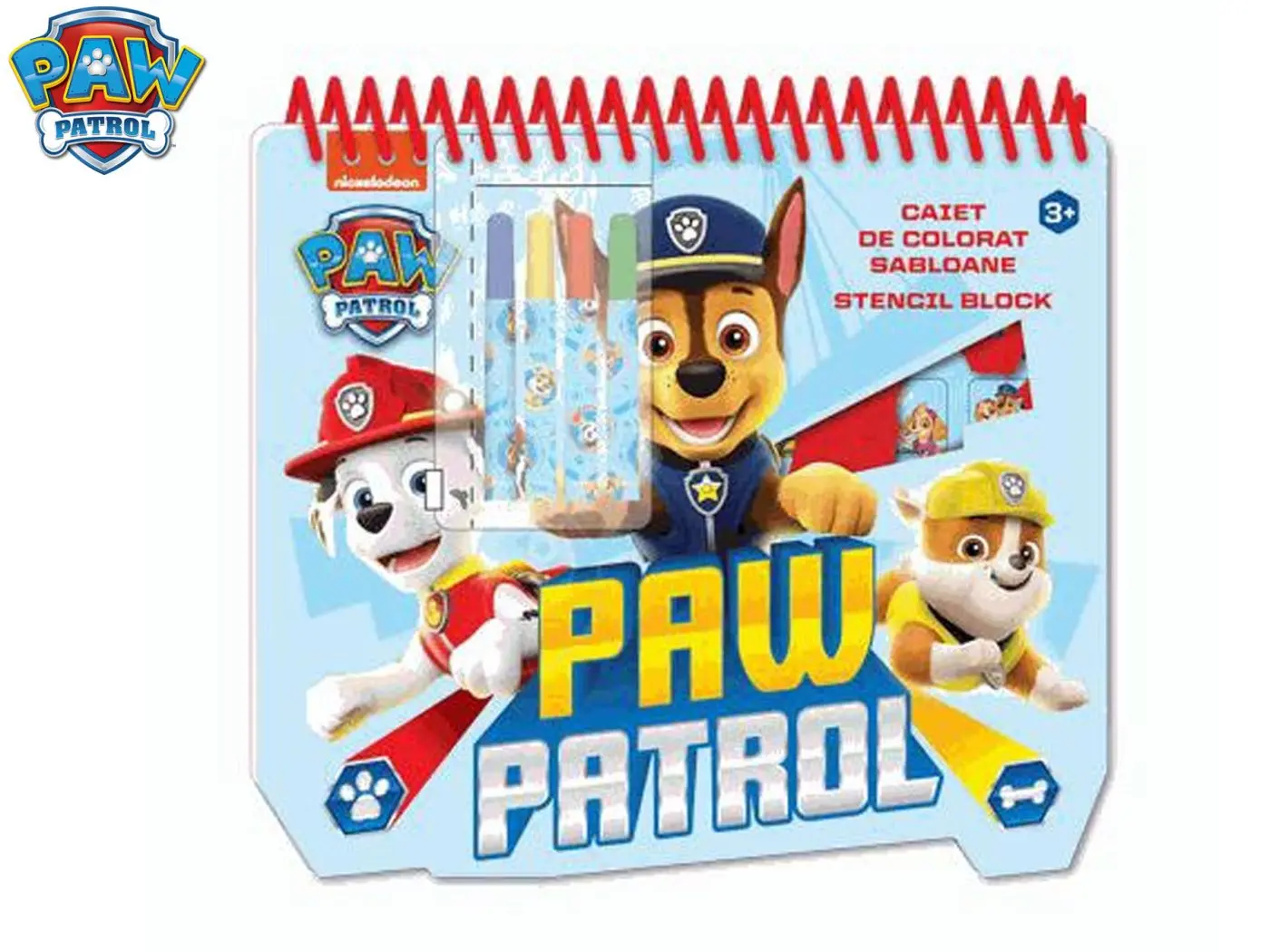 Blok + fixy 4ks se šablonami se samolepkami Paw Patrol/Tlapková patrola 22x20x2cm