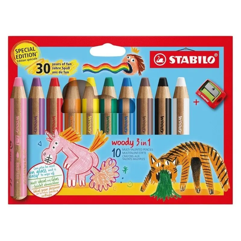 STABILO woody 3 in 1 - sada 10 ks s ořezávátkem