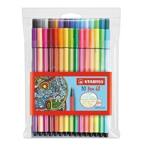 Fixa STABILO Pen 68 sada 24+6 ks neonová v pouzdru