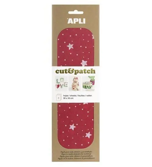 APLI Cut&Patch papír 30 x 50 cm - Hvězdy na červeném 3 ks