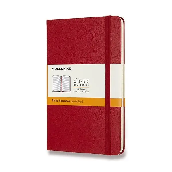Zápisník Moleskine - tvrdé desky, M, linkovaný - červený