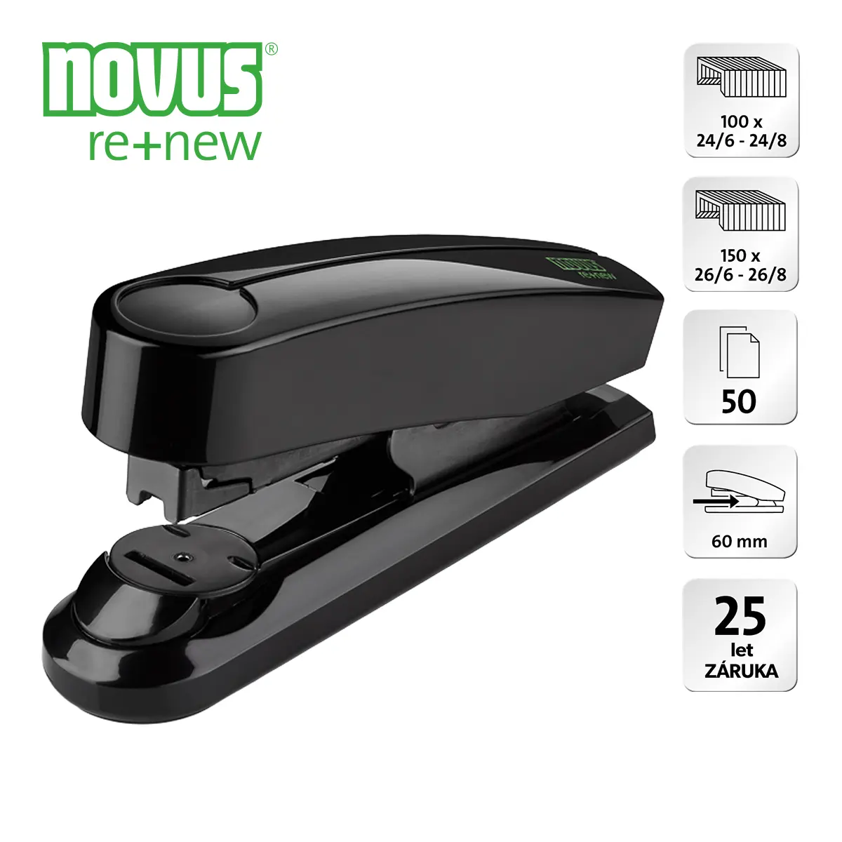 NOVUS Sešívačka B 4FC re+new, 50 listů - černá
