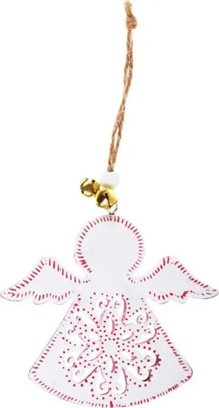 závěs Anděl plech 9cm - bílý s ornamentem