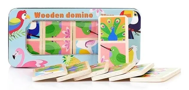 Dřevěná hra Domino s ptáky