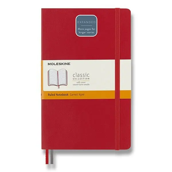 Zápisník Moleskine Expanded - měkké desky, L, linkovaný - červený