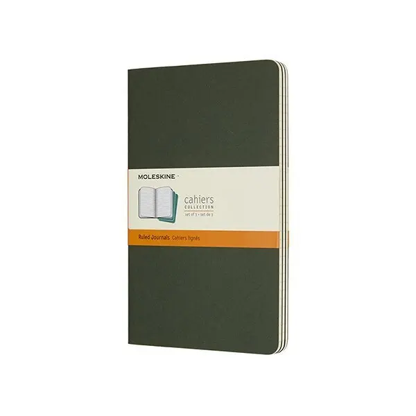 Sešity Moleskine Cahier, L, linkované, 3 ks - tm. zelené
