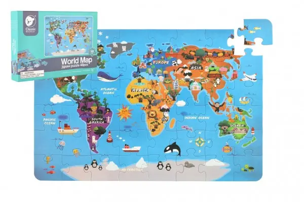 Puzzle Mapa Světa 48 dílků v krabici