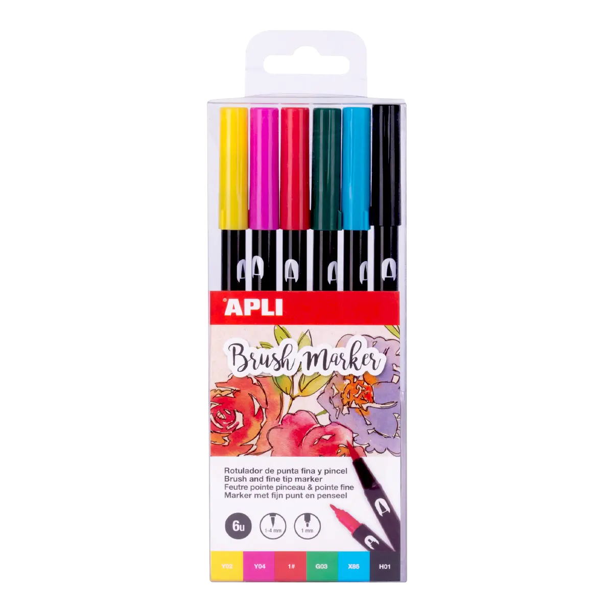 APLI štětcové fixy BRUSH DUO - sada, 6 ks, mix barev