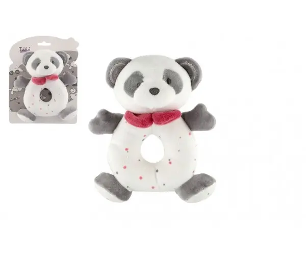 Chrastítko medvěd panda plyš 14x17cm na kartě v sáčku 0+