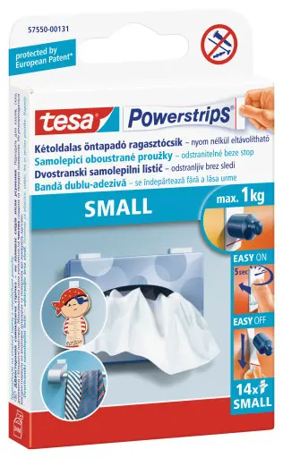 tesa Powerstrips® Small - malé lepicí proužky, nosnost 1 kg, oboustranné, bílé