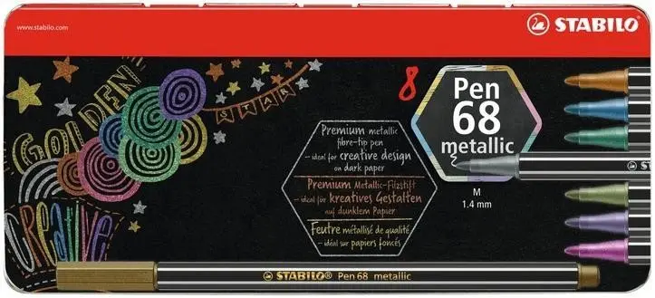 STABILO 6808-8-32 Prémiový vláknový metalický fix Pen 68 metallic 8 ks kovové pouzdro
