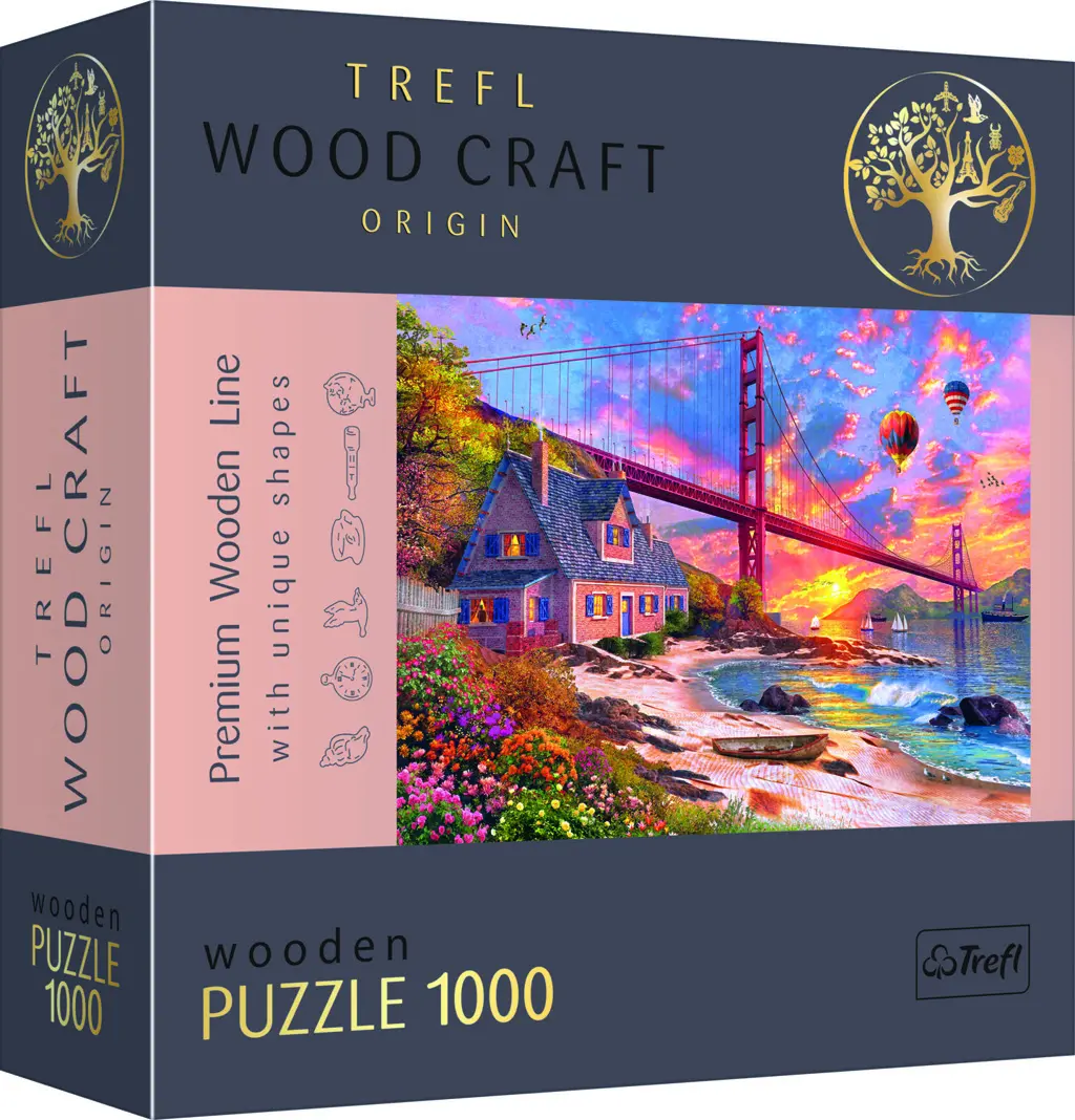 Dřevěné puzzle Západ slunce nad Golden Gate 1000 dílků - Tolo