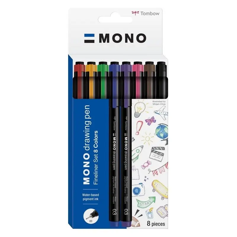 Tombow Fineliner MONO drawing pen set, 0,35mm - 8ks
