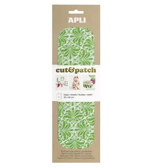 APLI Cut&Patch papír 30 x 50 cm - Zeleno-bílý motiv 3 ks