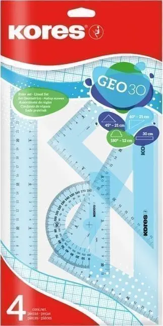 Sada na geometrii  GEO set 30cm, set plastových pravítek, 4 ks v polybagu