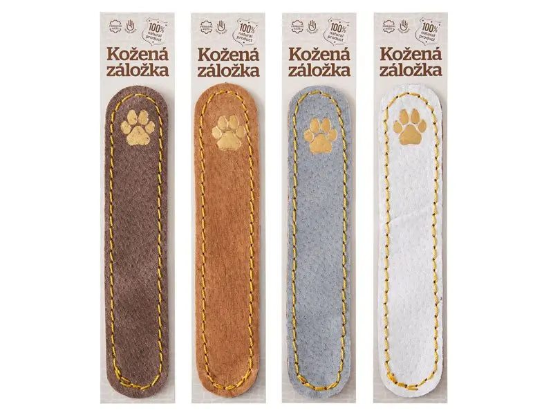 Tlapka - kožená záložka do knihy Barva kůže: Hnědá semiš (D32), Barva ražby: Zlatá