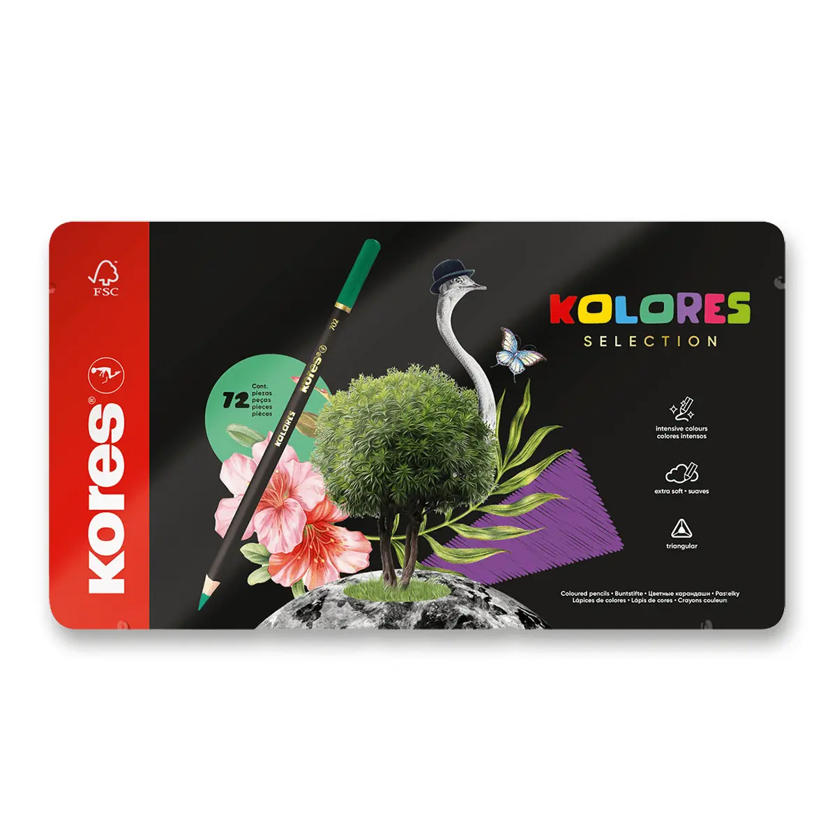 Trojhranné pastelky Kores Kolores Selection, 3 mm, 72 barev